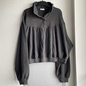 AERIE Charcoal Button-Up Pullover Sweater